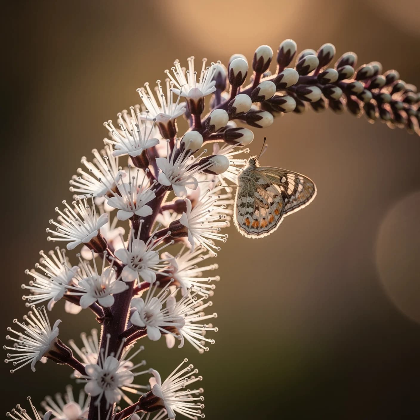 Actaea — Macro of actaea flower spike showing tiny white individual flowers