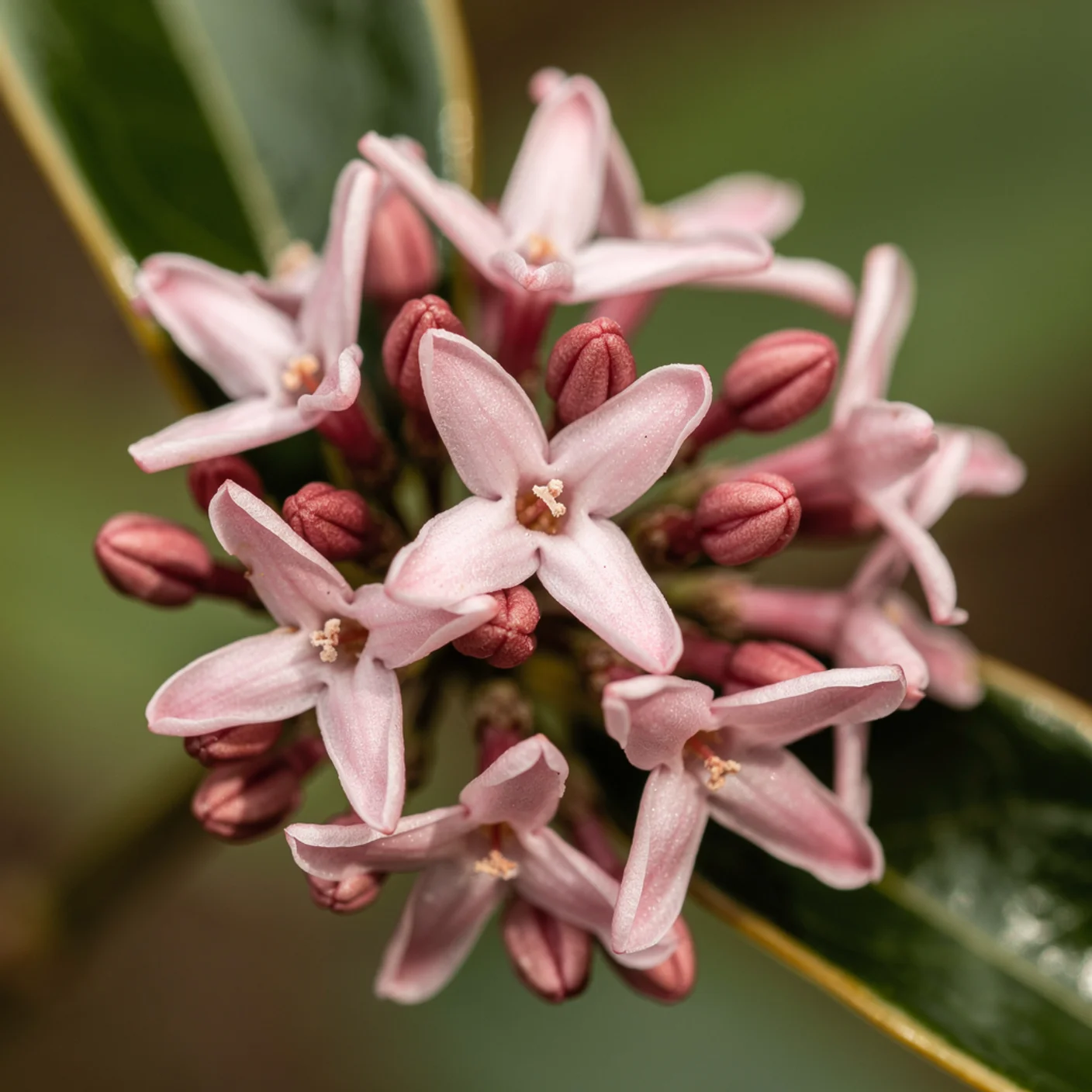 Daphne — Macro of waxy flower cluster and buds