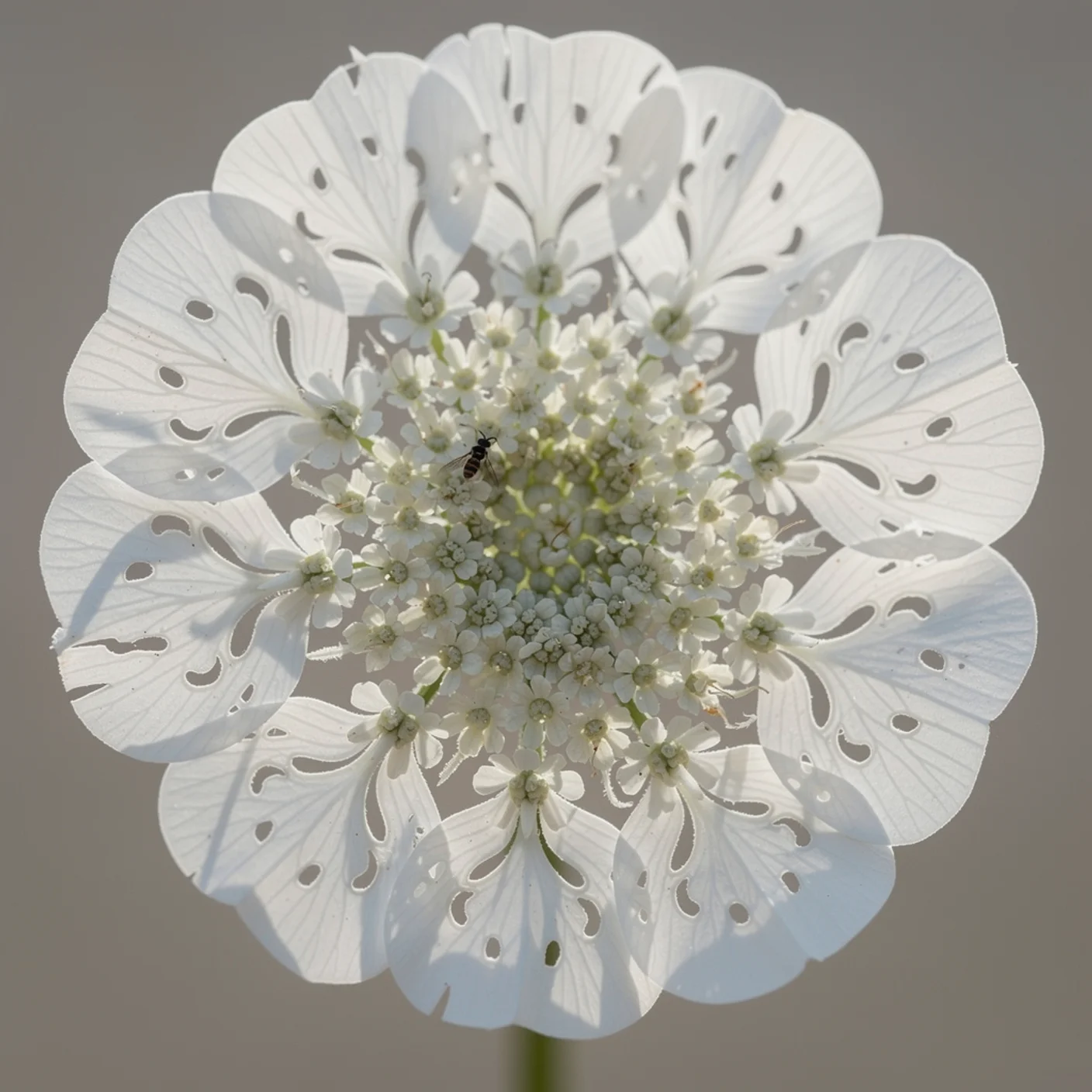 Orlaya — Macro of orlaya flower head showing notched outer petals