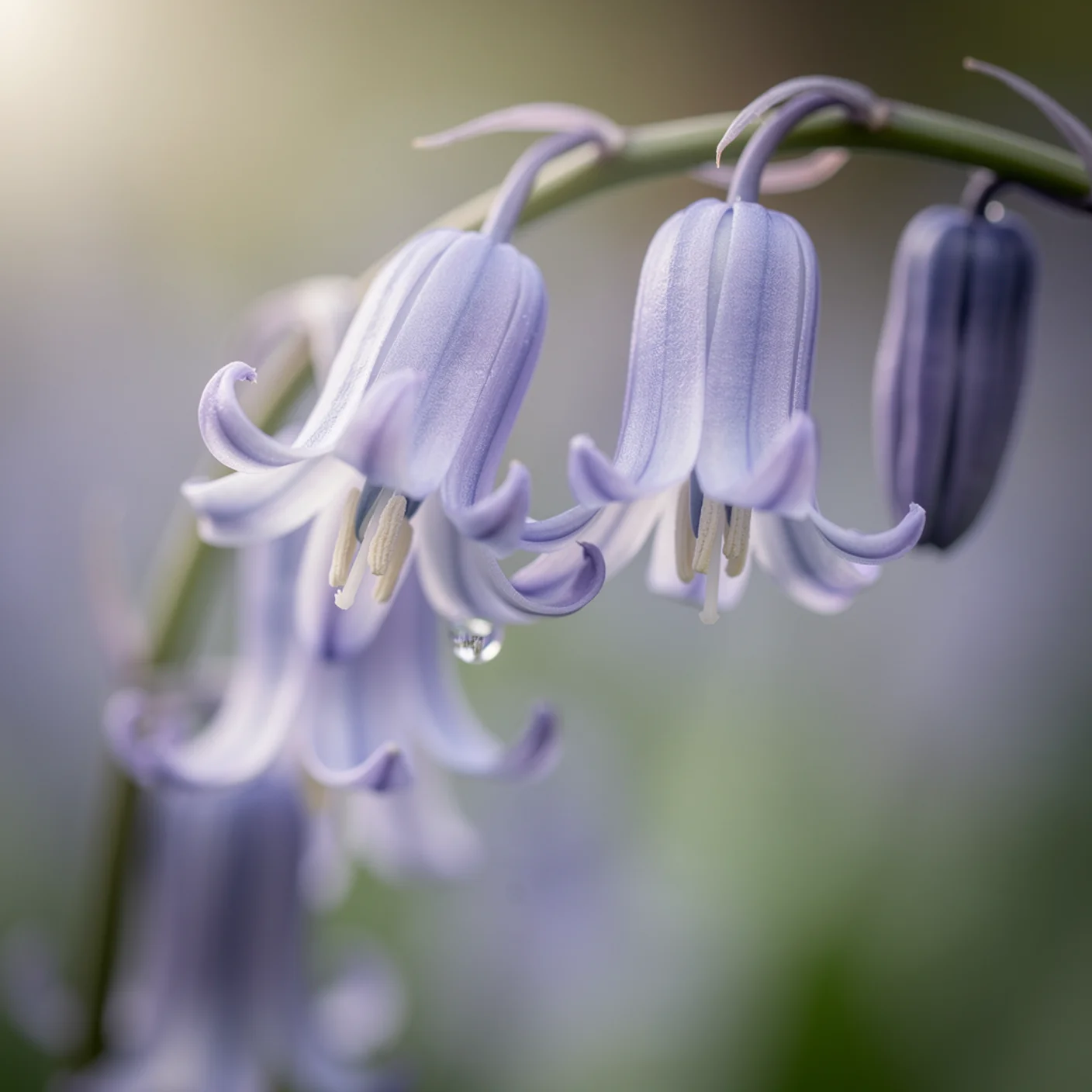 English Bluebell — Macro of individual bells with recurved tips