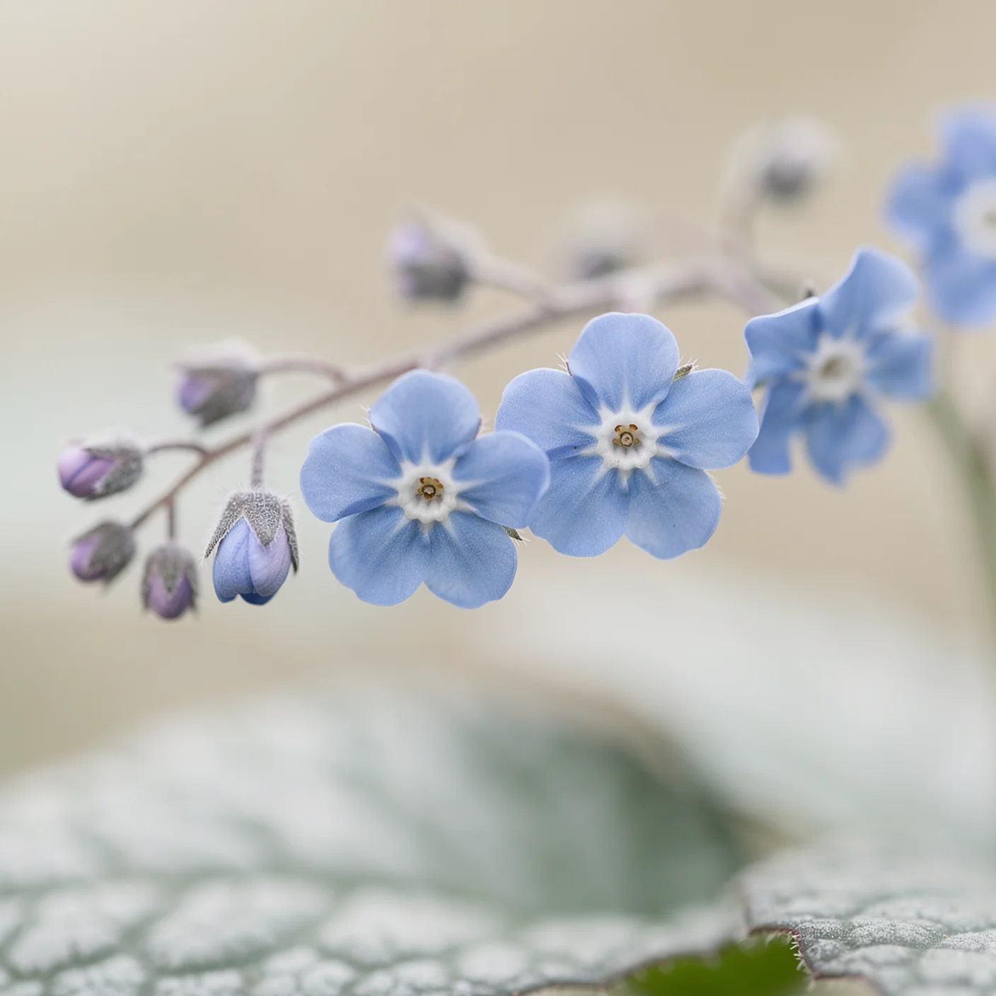 Brunnera — Macro of brunnera flowers showing forget-me-not-like blooms