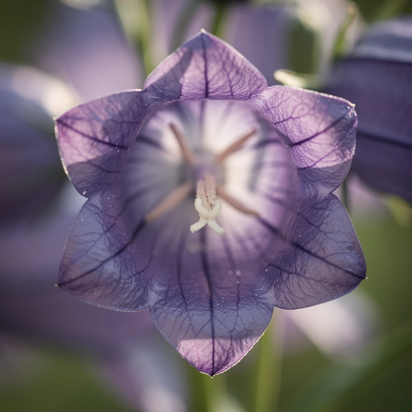 Campanula — Macro close-up of a single campanula bell showing internal detail