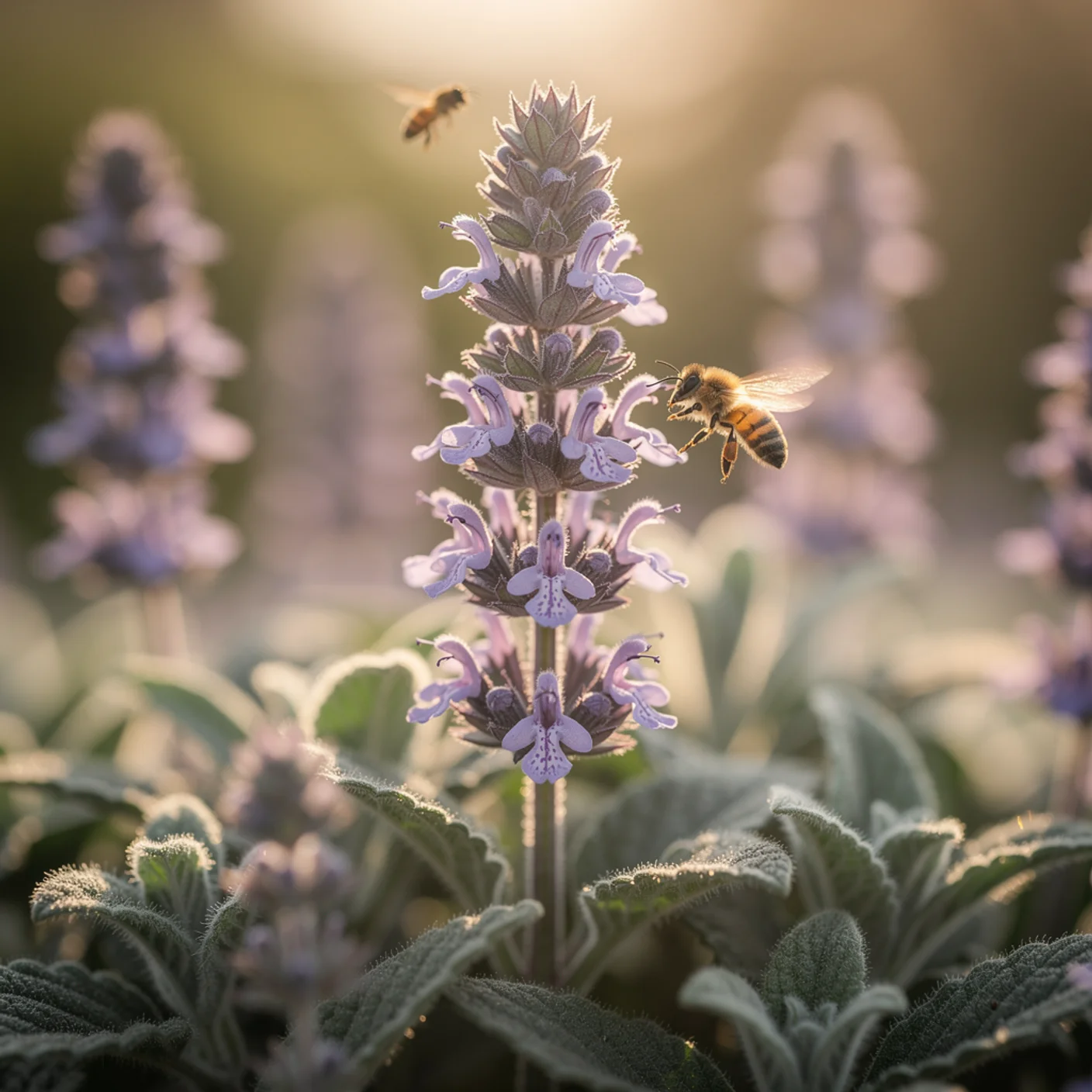Catmint — Close-up of catmint flower spikes with grey-green foliage
