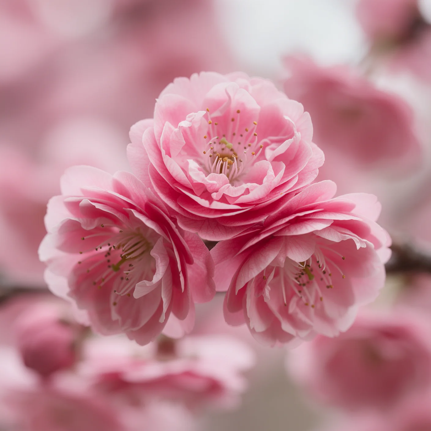 Cherry Blossom — Macro of individual double flowers