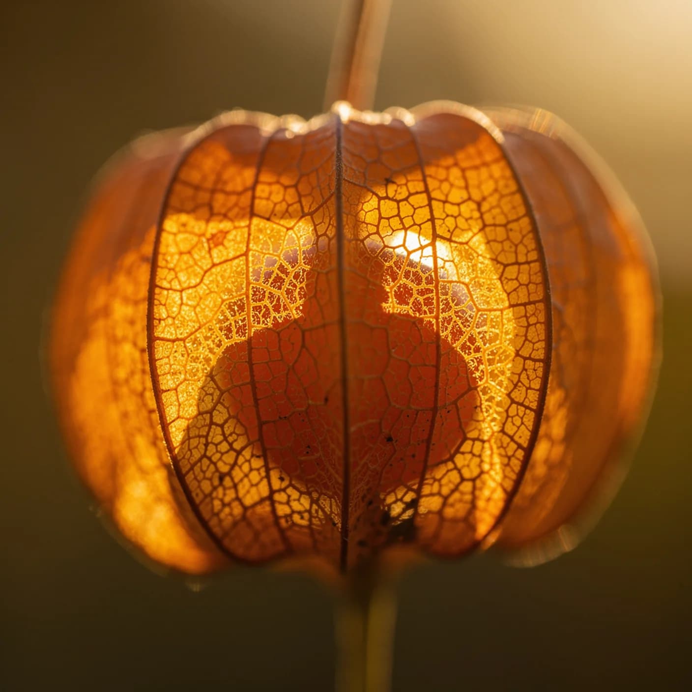 Chinese Lantern — Macro of single lantern backlit showing veining