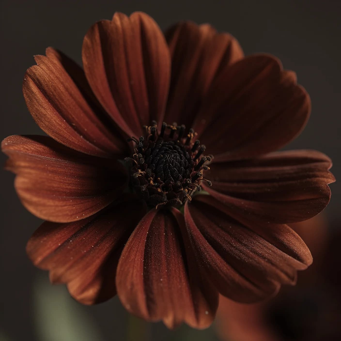 Chocolate Cosmos — Macro of velvety petal surface and centre