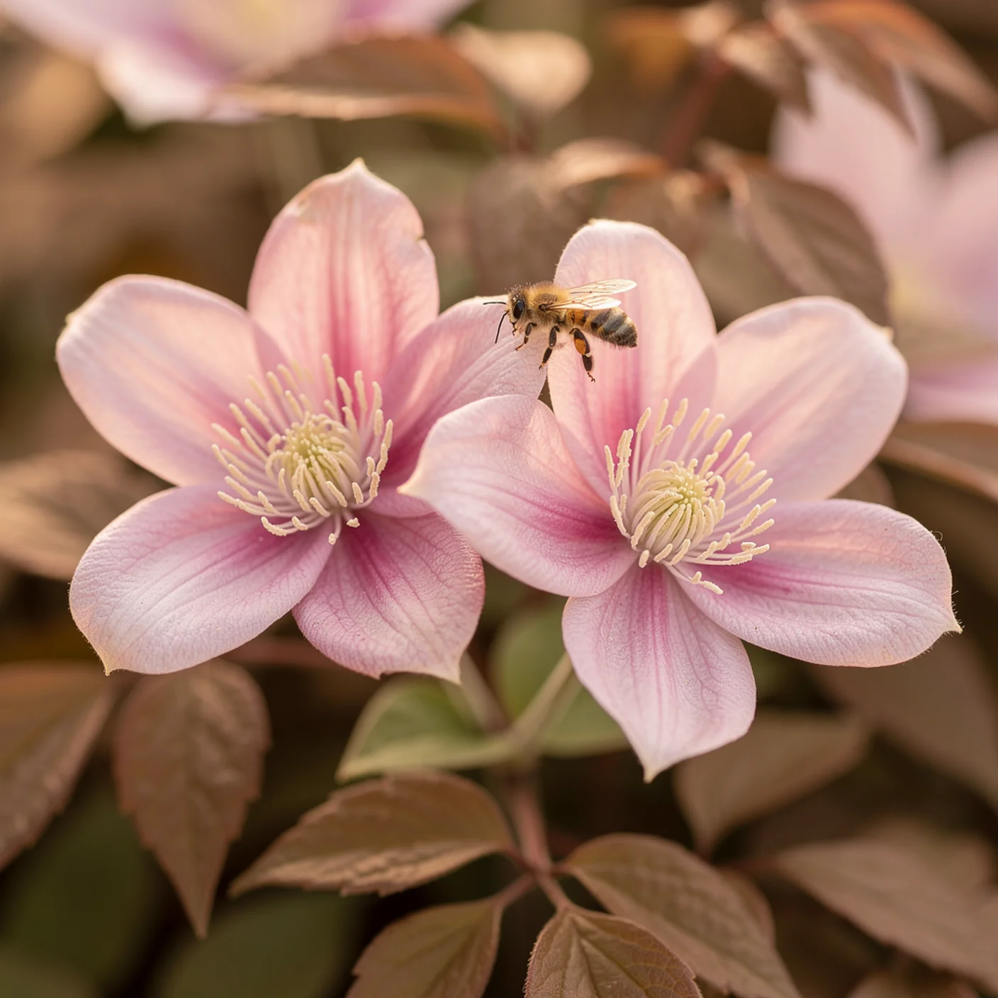 Clematis montana — Macro of clematis montana flowers showing petal detail and stamens