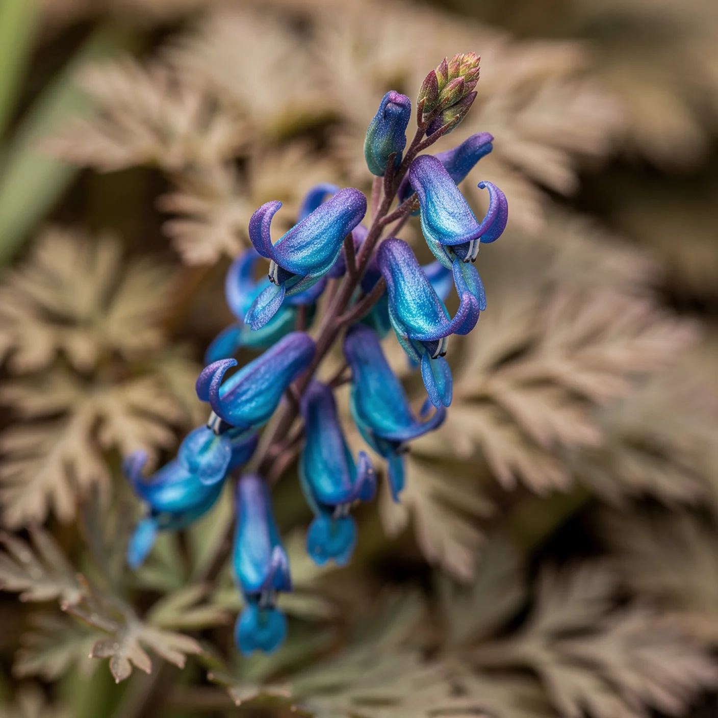 Corydalis — Macro of corydalis flowers showing the spurred tubular form