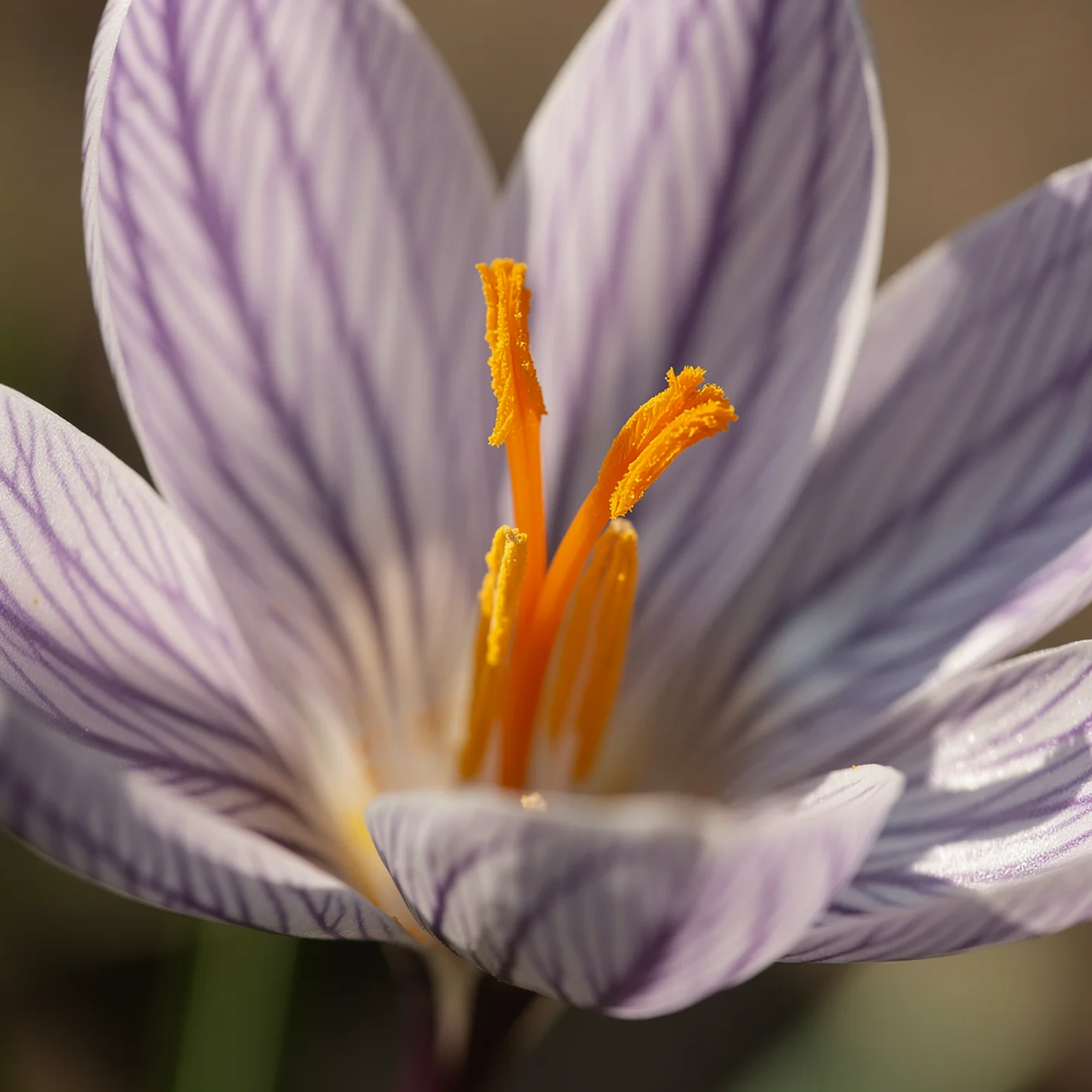 Crocus — Macro of striped petals and golden stigma