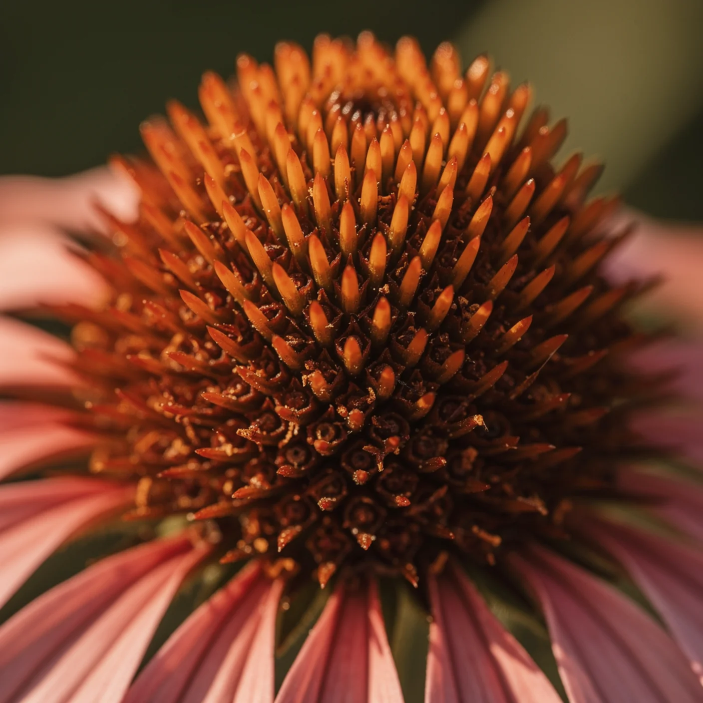 Echinacea — Macro of spiky central cone and petal base