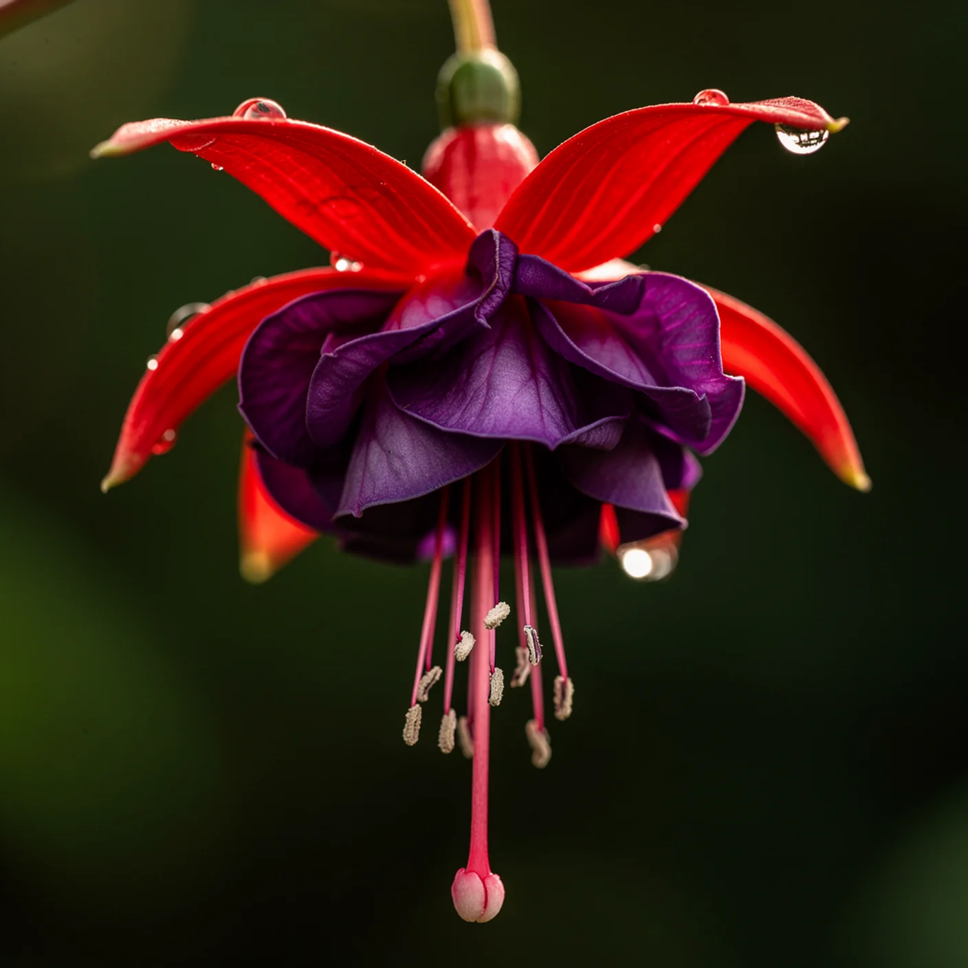 Fuchsia — Macro detail of a single fuchsia flower showing structure
