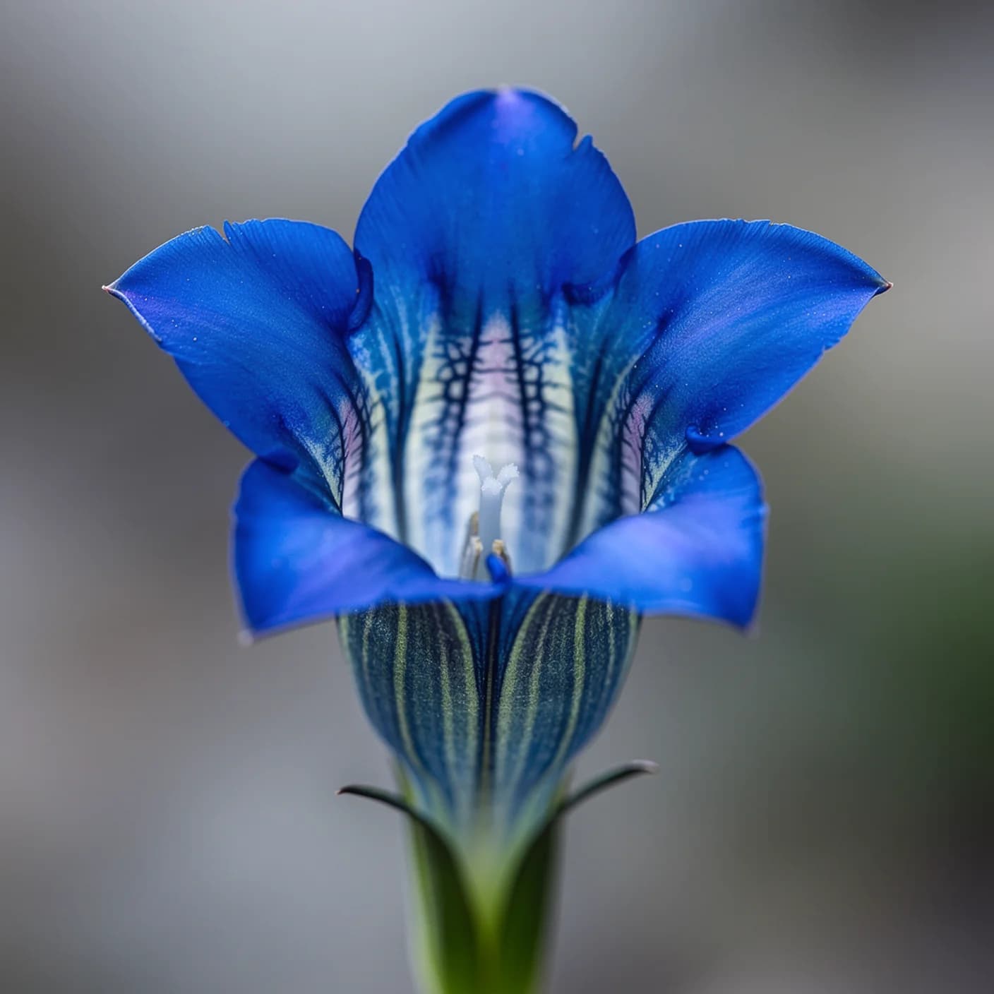 Gentian — Macro of a single gentian trumpet showing colour and striping