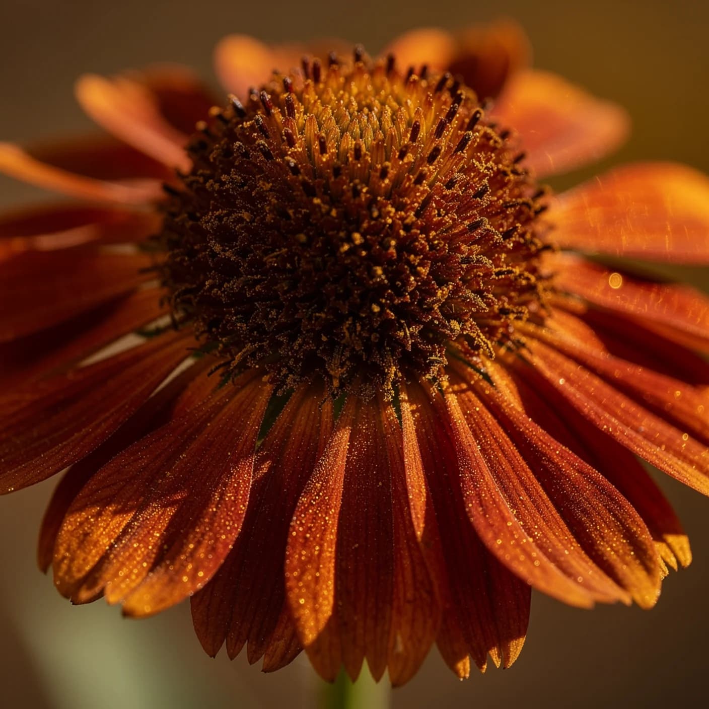 Helenium — Macro of raised cone and drooping ray petals