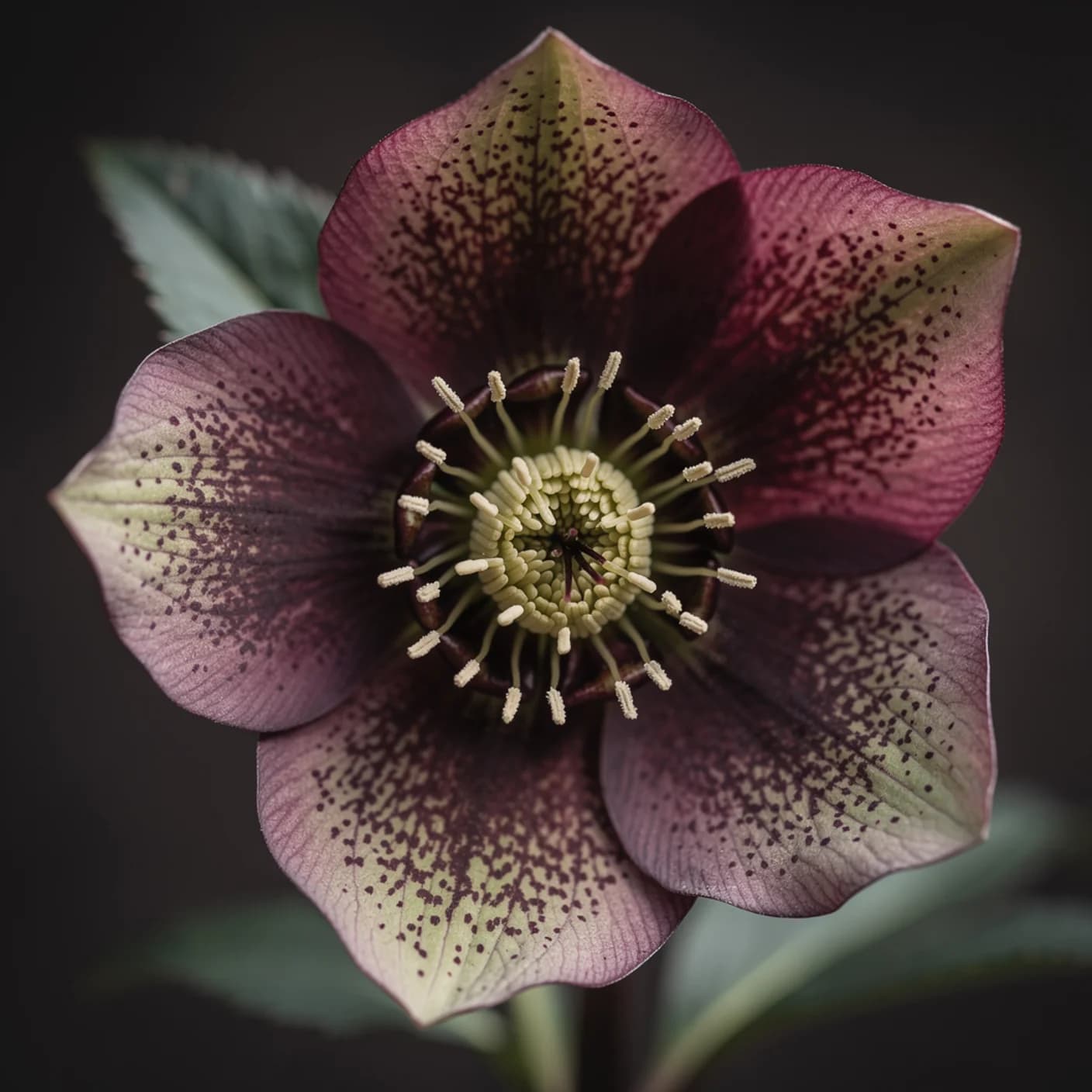 Hellebore — Close-up of spotted throat and stamens