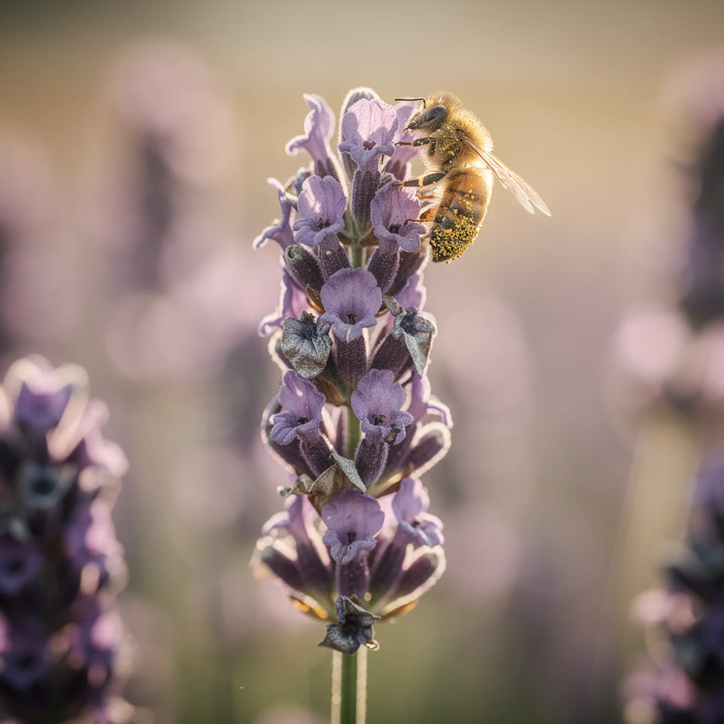 Lavender — Macro of individual flower spike with bee