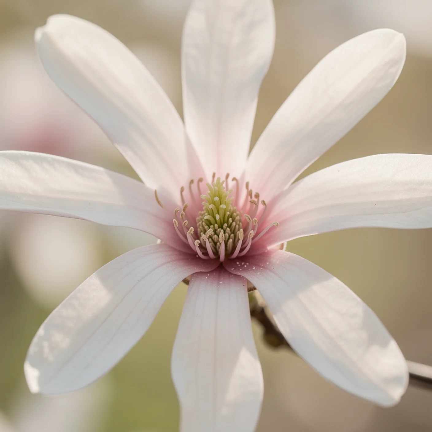 Star Magnolia — Macro of single star flower showing petal texture