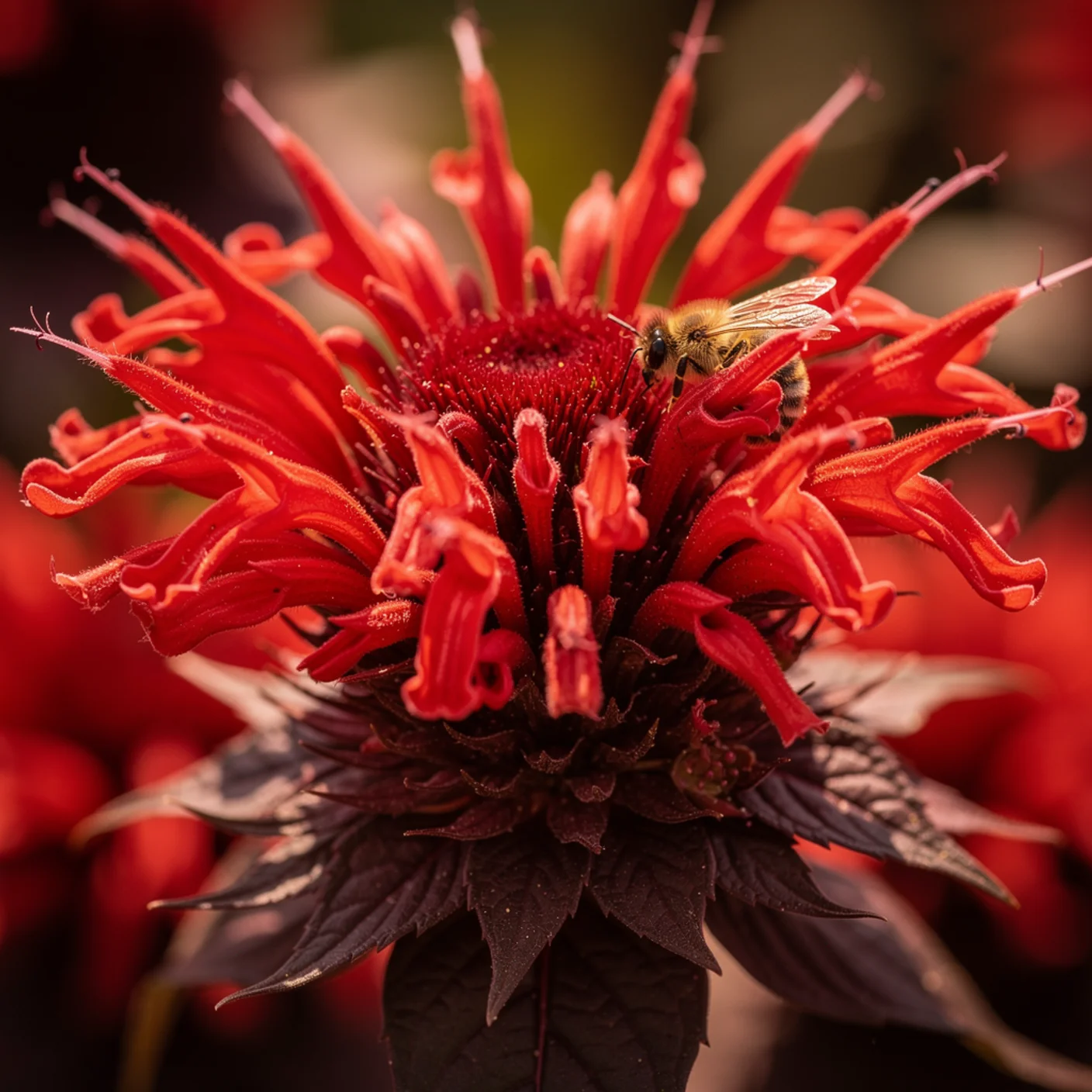 Monarda — Macro of monarda flower head showing tubular florets