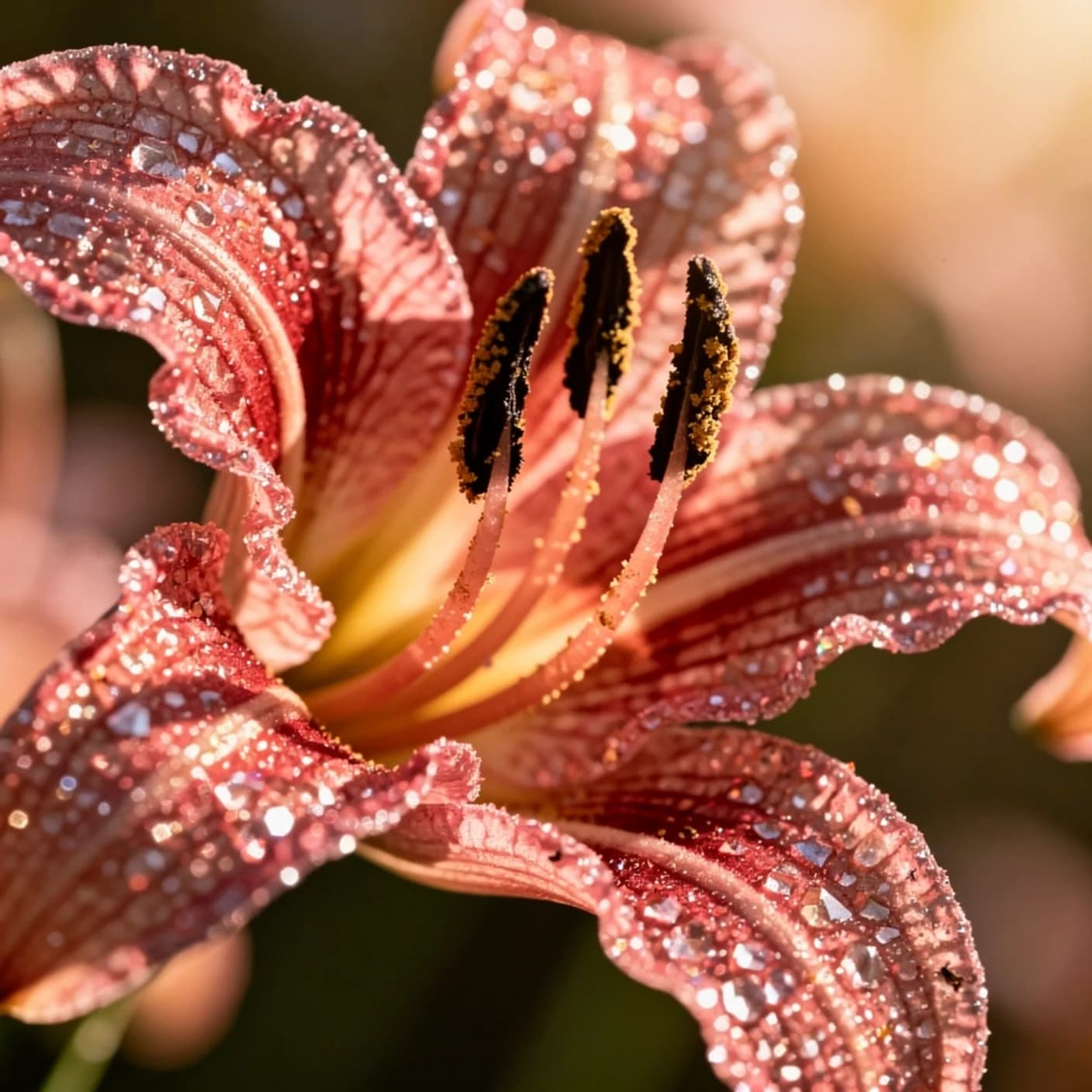 Nerine — Macro of sparkly petal surface and curled tips