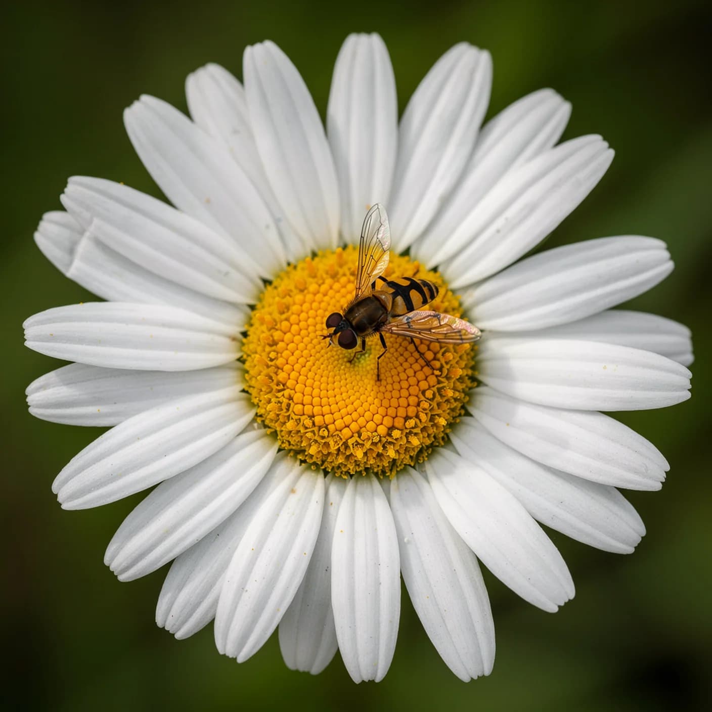 Ox-eye Daisy — Macro close-up of a single ox-eye daisy flower face