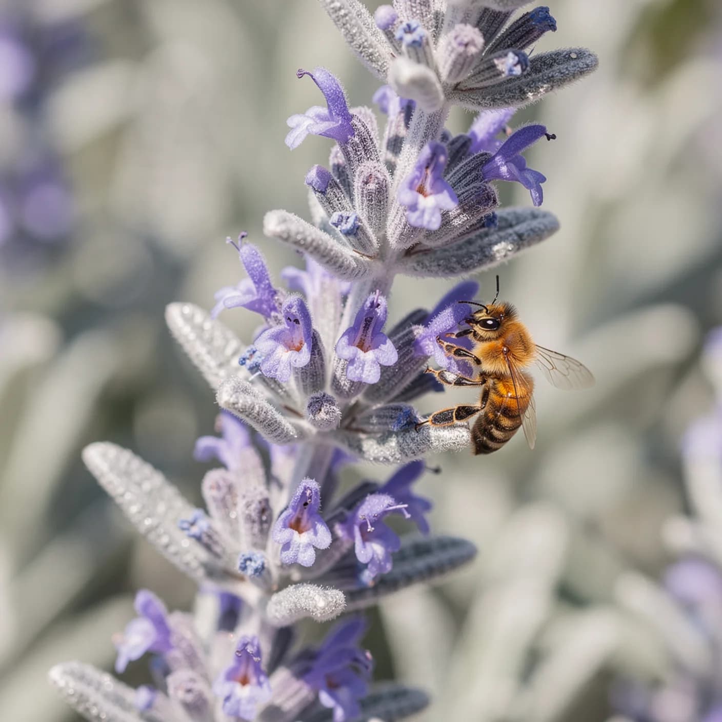 Perovskia — Macro of perovskia flowers and silvery stems
