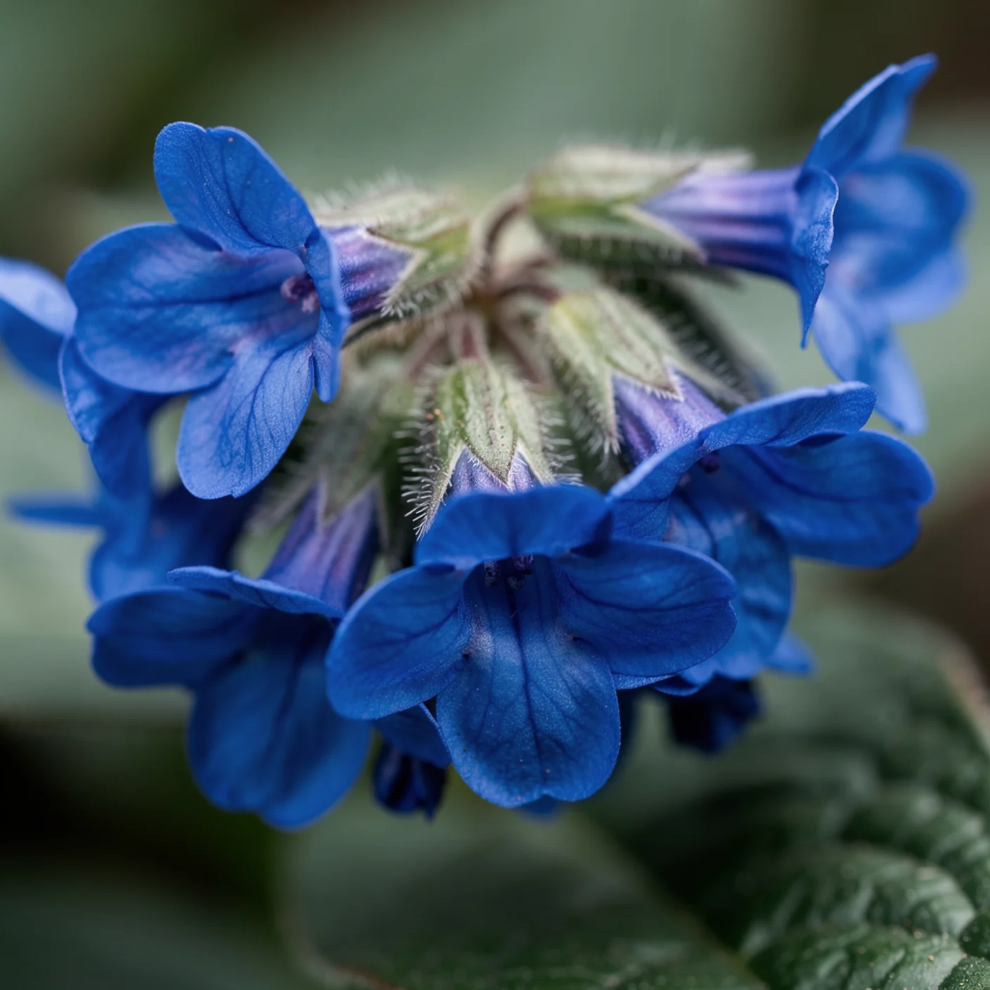 Pulmonaria — Macro of pulmonaria flowers showing the intense blue funnels