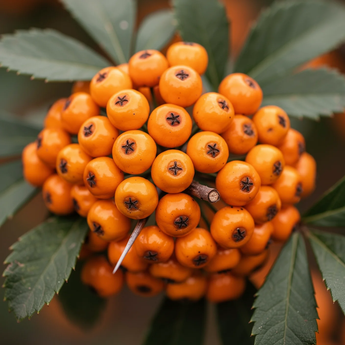 Pyracantha — Macro of pyracantha berry cluster showing glossy fruit