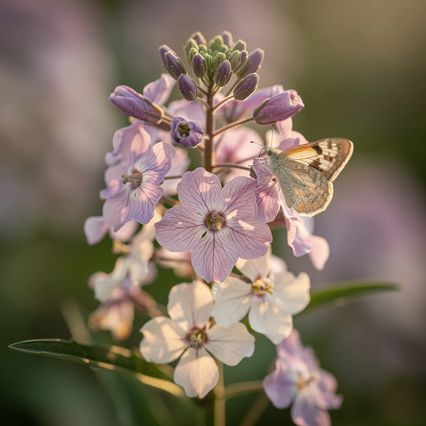 Sweet Rocket — Close-up of sweet rocket flower clusters showing four-petalled form