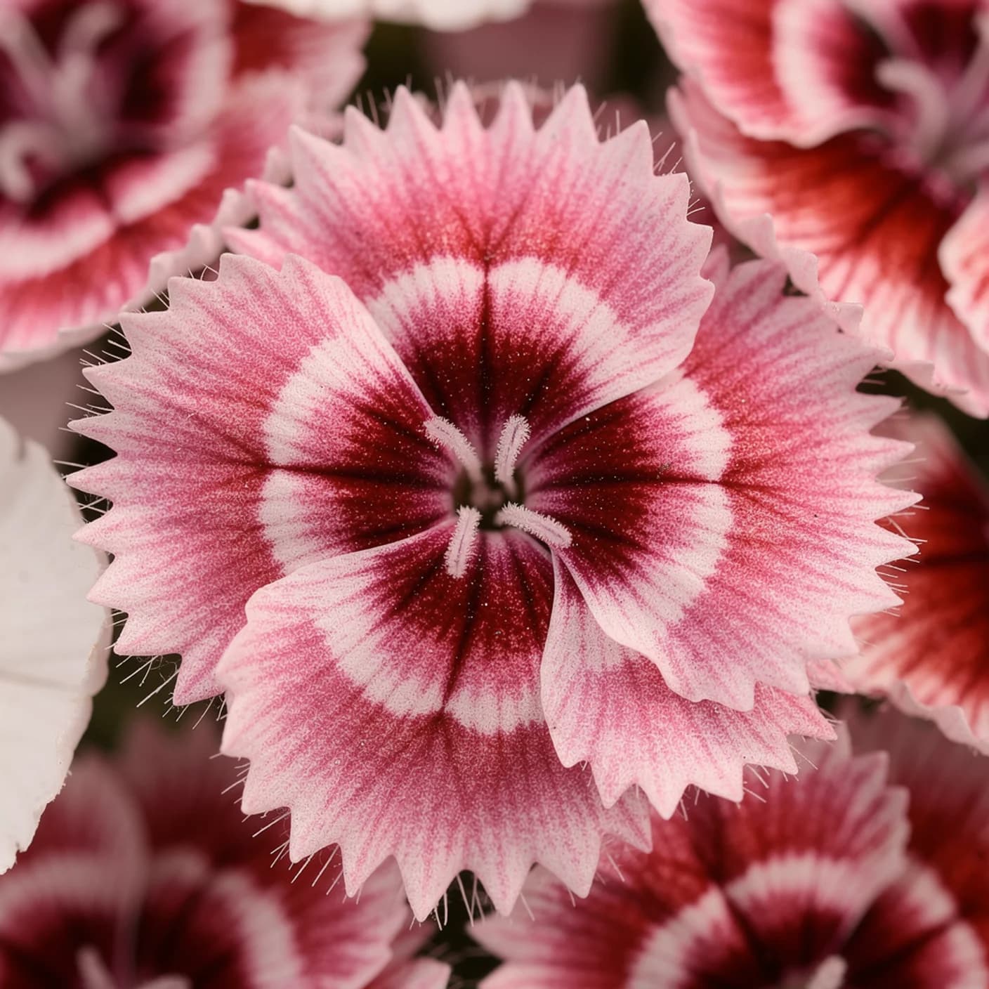 Sweet William — Macro of single patterned floret and fringed edge