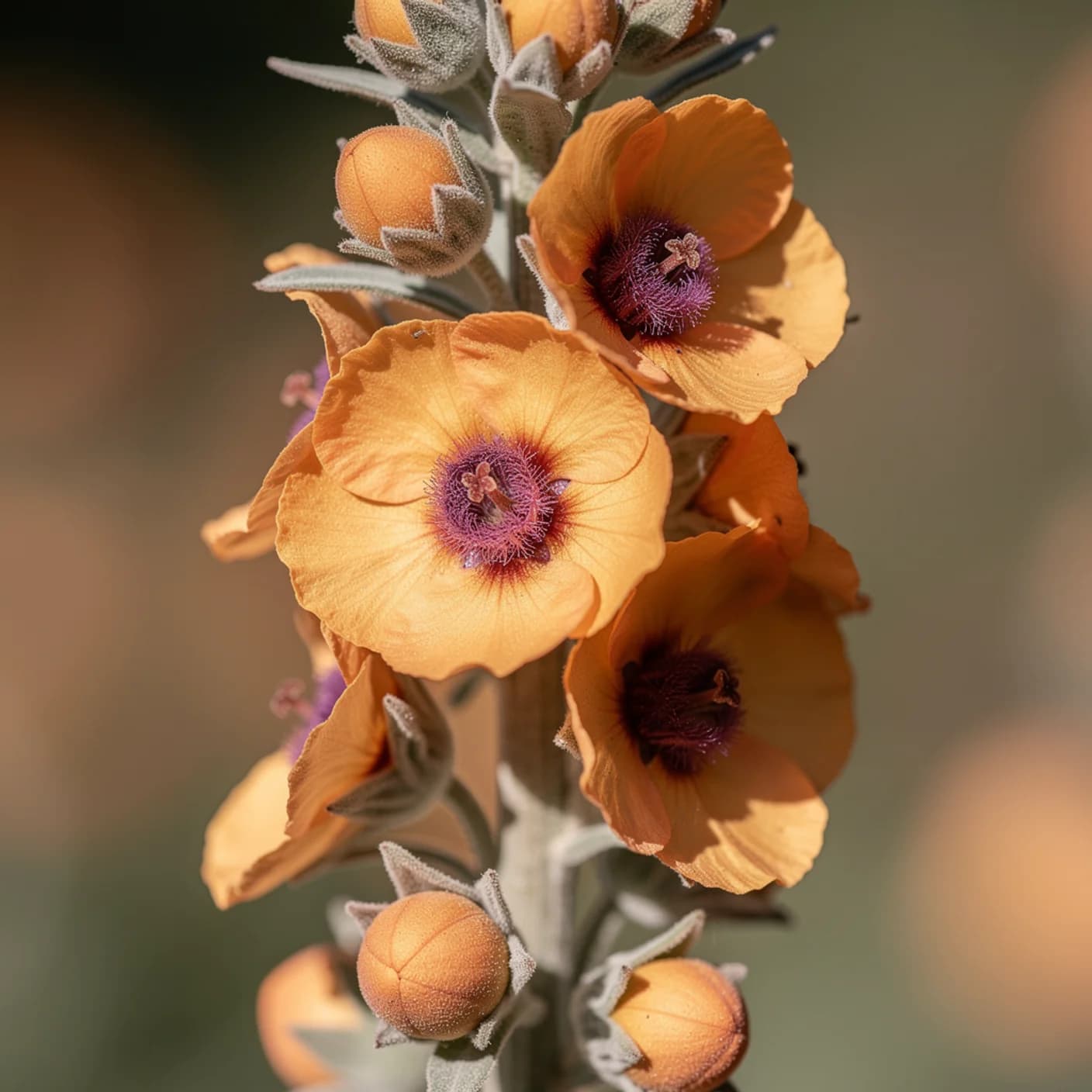Verbascum — Close-up of verbascum flowers showing fuzzy purple centres