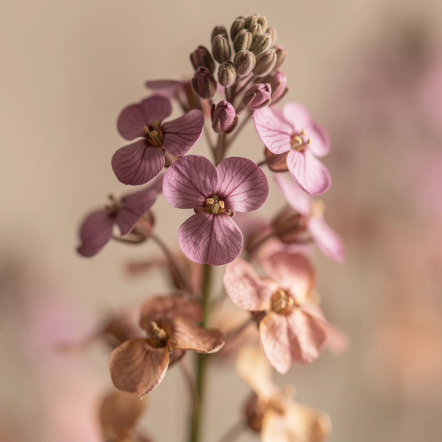 Wallflower — Macro of individual four-petalled flowers